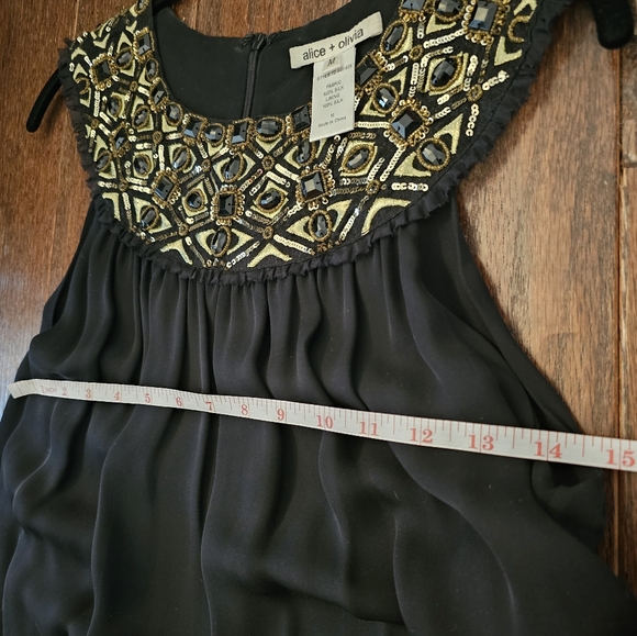 NWOT Alice + Olivia Black Embellished Neck Detail Sleeveless Silk Trapeze Dress - Picture 8 of 8